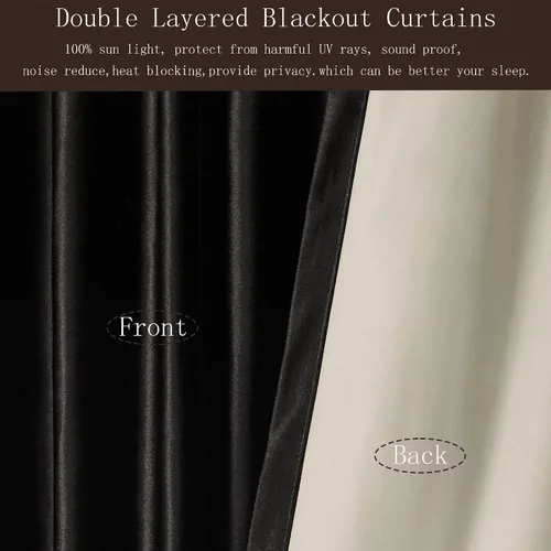 Vista 6 de Cortinas opacas de terciopelo de felpa negras de 63 pulgadas de largo para dormitorio, juego de 2 paneles de forro con bolsillo para barra, pestaña