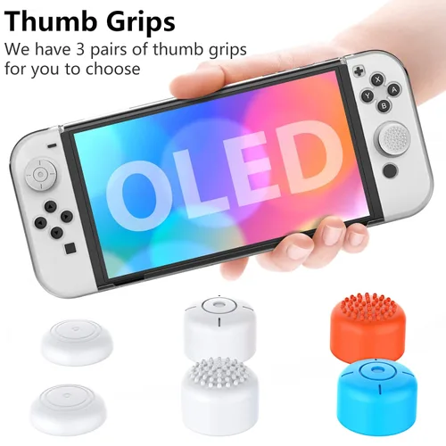 Vista 5 de HEYSTOP Funda compatible con Nintendo Switch OLED modelo 2021, funda protectora de PC acoplable con cómoda funda Joy-Con de TPU y 6 tapas para pulgar