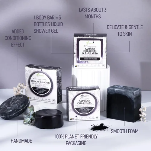 Vista 2 de Paquete de champú, acondicionador y gel de baño de proteína de arroz sólido Champú, acondicionador y barras de lavado para cabello y cuerpo