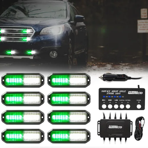 Vista 9 de WINECO Luces de policía para vehículos, 8PCS LED de Montaje en Superficie Luces Estroboscópicas Kit de Seguridad de Emergencia Advertencia Parrilla