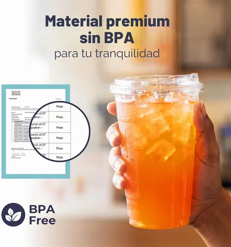 Vista 4 de Fit Meal Prep Paquete de 50 vasos de plástico transparente de 12 onzas con tapas sin pajilla, tazas de café de plástico desechables con tapas, tazas