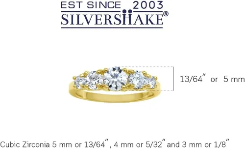 Vista 31 de Silvershake Anillo de plata de ley 925 chapada en oro blanco o amarillo con piedra natal de 5 piedras para mujer Azul zafiro creado