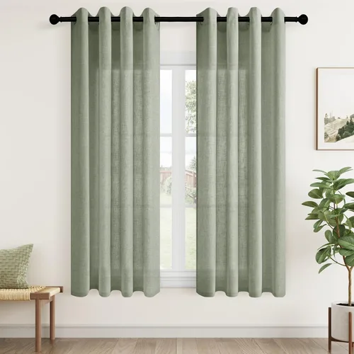 Vista 23 de Cortinas de lino negro para dormitorio y sala de estar de 84 pulgadas de largo, juego de 2 paneles, para habitación de niños, filtro de luz