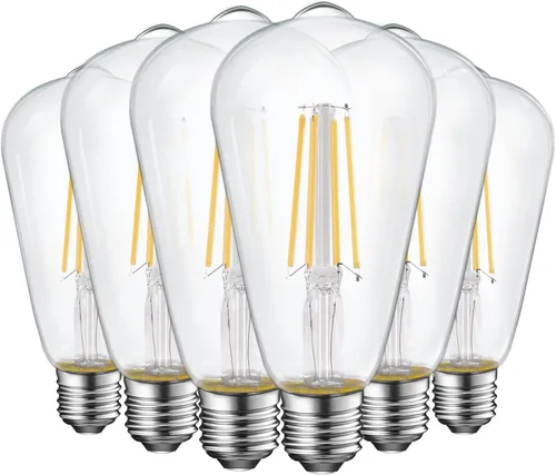 Vista 10 de Paquete de 6 bombillas LED Edison vintage, equivalente a 60 vatios, (ST19/ST64) bombillas de filamento LED, CRI 95+, luz blanca suave de 2700K,