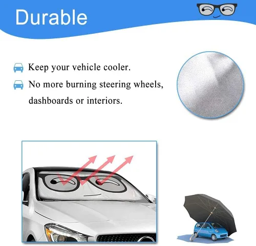 Vista 2 de HOMEYA Parasol para parabrisas de automóvil, parasol automático de panda de dibujos animados plegable, protector de visera solar, reflector de rayos