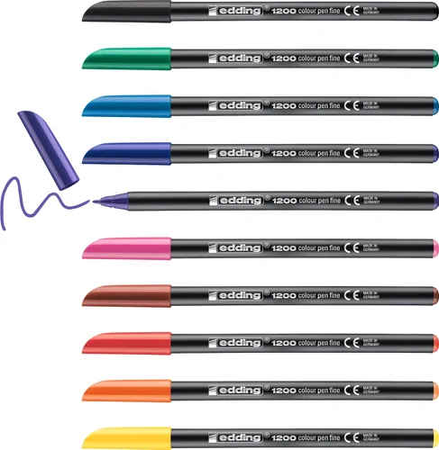 Vista 11 de edding Bolígrafo de 1200 colores fino - rojo inglés - 10 bolígrafos - punta redonda 0.039 in - rotulador para dibujo y escritura - para escuela