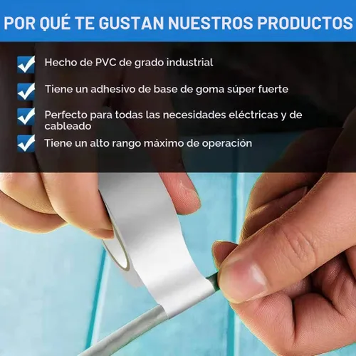 Vista 5 de Wapodeai - 3 unidades de cinta de aislar blanca, cinta impermeable de alta calidad, ignífuga, para interiores y exteriores, de 0.62 pulgadas x 49