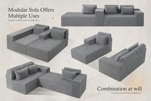 Vista 6 de Sofás seccionales para sala de estar, sofá modular en forma de L de 105 pulgadas sin montaje, sofá modular con asiento profundo, juegos de muebles