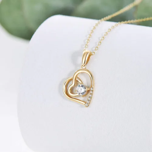 Vista 3 de SISGEM Collar de corazón de oro macizo de 14 quilates para mujer, oro amarillo de 0.55 quilates (CTTW), collar con dije de corazón infinito