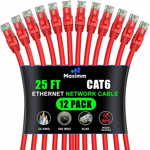 Vista 28 de Maximm Cable Ethernet Cat6 de 7 pies, 10 Gbps 550 MHz, negro, paquete de 12