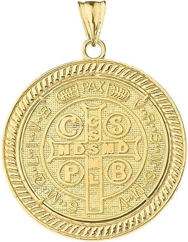 Vista 2 de Elegante colgante de medallón de San Benito de dos caras con circonita cúbica de oro amarillo de 10 quilates