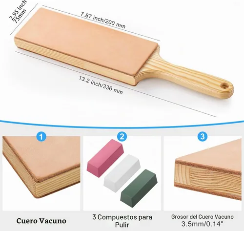 Vista 2 de Angerstone Kit de cuero de doble cara de gran tamaño (3 pulgadas para cortar el cuero) con mango ergonómico, cuchillo para afilar cuchillos