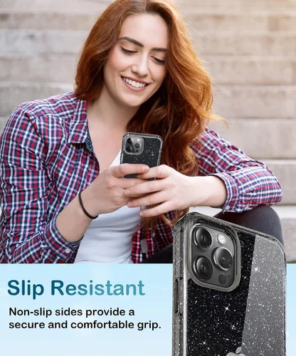 Vista 3 de MIODIK Funda compatible con iPhone 12/iPhone 12 Pro con soporte para teléfono, funda protectora transparente con purpurina a prueba de golpes