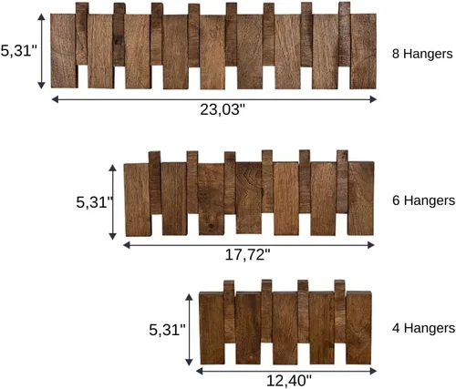Vista 9 de Perchero hecho a mano de madera de nogal maciza – Ganchos abatibles montados en la pared para chaquetas, sombreros, toallas y bolsas – Organizador