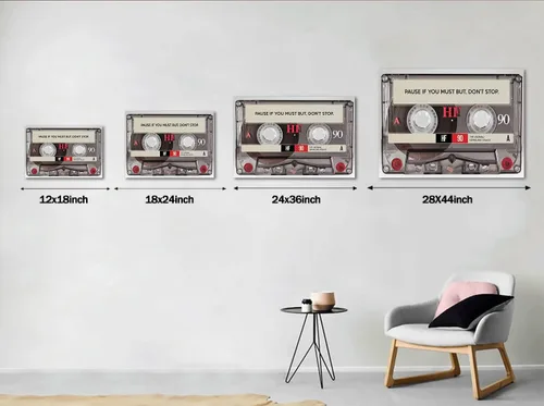 Vista 5 de Pause If You Must but Don't Stop Positive Quotes Posters and Prints - Lienzo inspirador, arte de pared, cinta retro para amantes de la música