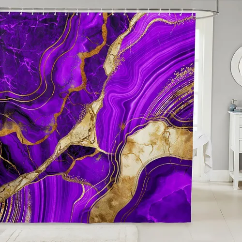 Vista 13 de Erosebridal Cortina de ducha de mármol negro, 72 pulgadas de ancho x 72 pulgadas de largo, juego de baño con grietas doradas, tela de textura