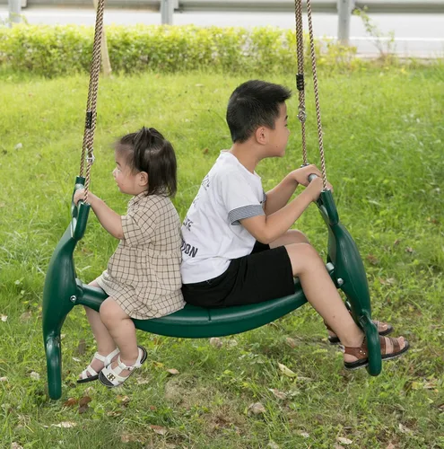 Vista 4 de Swingset al aire libre de plástico doble planeador patio patio 2 persona niños diversión columpio, verde