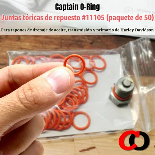Vista 5 de Paquete de 50 – Repuesto de junta tórica #11105 para tapón de drenaje de aceite Harley Davidson Oring (color naranja)