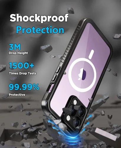 Vista 6 de Unitedtime - Funda magnética para iPhone 14 Pro Max, resistente al agua, con protector de pantalla integrado, compatible con MagSafe a prueba