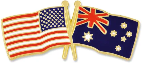 Vista 81 de PinMart Pin de solapa esmaltado con bandera de la amistad cruzada de Estados Unidos y el mundo