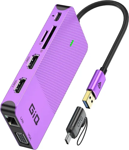 Vista 8 de Estación de acoplamiento USB GIQ USB C HUB USB 3.0 a HDMI dual Adaptador VGA de triple pantalla USB C Estación de acoplamiento para portátil Monitor