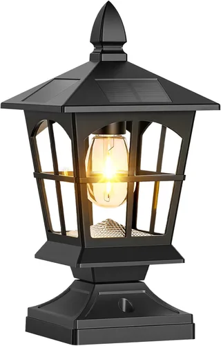 Vista 9 de Brightever 4x4 Post Solar Lights with Warm White Edison Bulb, 1 Pack Black Negro