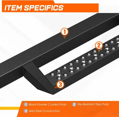 Vista 4 de Estribos de barras Nerf de 2.75 pulgadas, color negro, compatibles con Chevy Silverado/GMC Sierra Extended Cab (par)