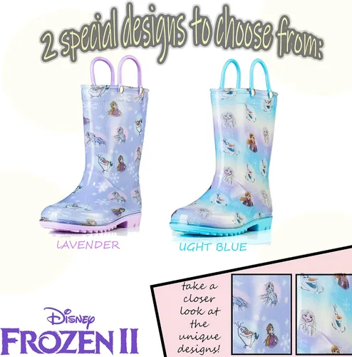 Vista 5 de Disney Frozen 2 Girls' Anna, Elsa & Olaf Waterproof PVC Rain Boots with Easy-On Handles Pink & Purple Toddler & Little Kid Sizes