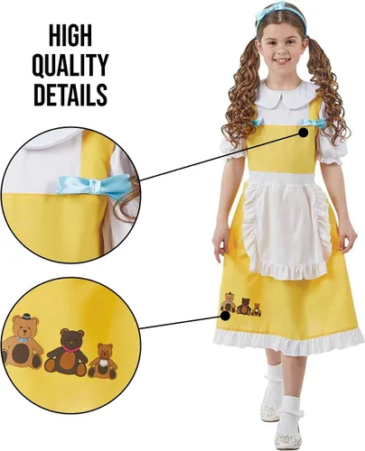 Vista 4 de fun shack Disfraz de Ricitos de Oro para Niñas, Vestido de Tres Osos