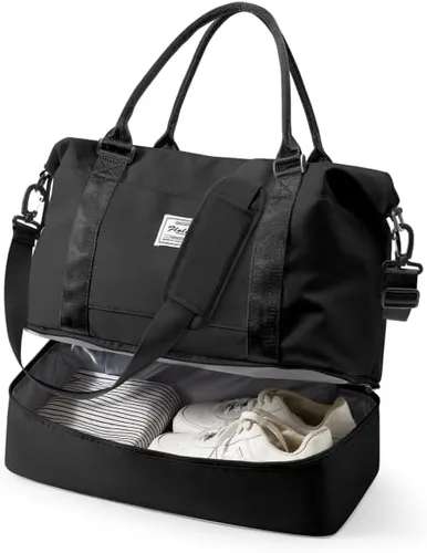 Vista 27 de VECAVE Bolsa de viaje para mujer, bolsa deportiva para gimnasio, E20-Púrpura profundo, Grande, Bolsa de viaje