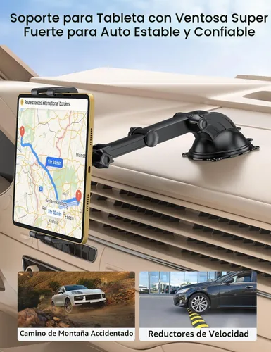Vista 2 de OHLPRO Soporte para tablet de automóvil con ventosa para tablero y parabrisas, abrazadera ajustable de rotación de 360° con brazo telescópico