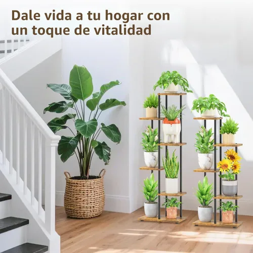 Vista 2 de LASZOLA Soporte Negro de Madera de 5 Niveles para Plantas de Interior para Macetas Más Grandes de Servicio Pesado, Estantes Verticales Resistentes