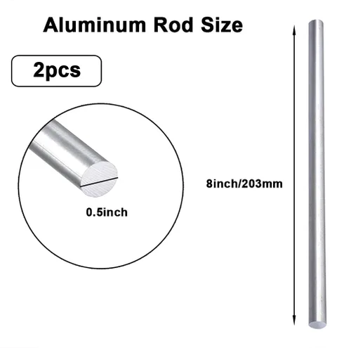 Vista 2 de 2 piezas de 1/2 pulgada de aluminio 6061 barra redonda 8 pulgadas de largo sólido T6511 torno extruido Stock, (+0/-.05 ") Tolerancia Plus-Menos.