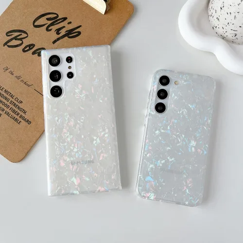 Vista 3 de S23 - Funda para Samsung Galaxy S23 para mujeres y niñas, diseño de mármol con purpurina floral, silicona suave, delgada, bonita, flexible, funda