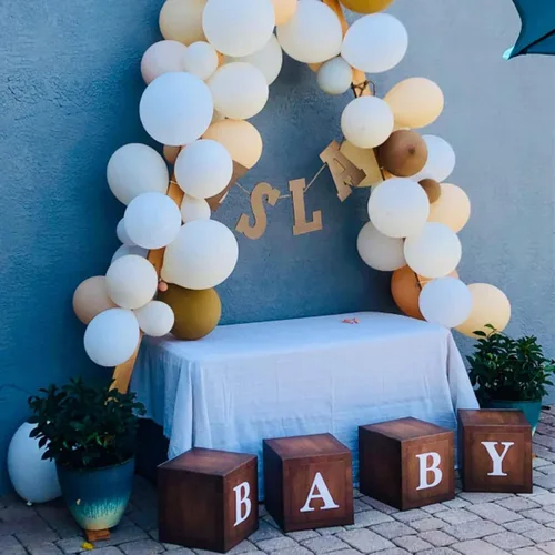Vista 6 de BabyWood Cajas de grano marrón – Juego de regalo para bebé de 4 piezas con letras, tema de oso de peluche, decoración de fiesta de revelación