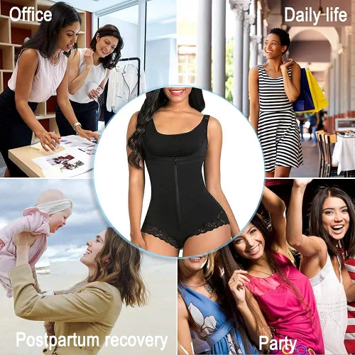 Vista 6 de SHAPERX Faja moldeadora colombiana de control del abdomen, modelador de figura con cremallera, body con torso abierto