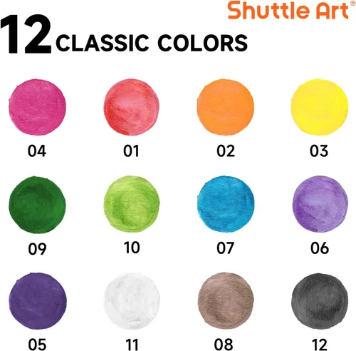 Vista 2 de Shuttle Art Juego de 30 pinturas de acuarela a granel, juego de pintura de acuarela de 12 colores a granel con pinceles para niños y adultos