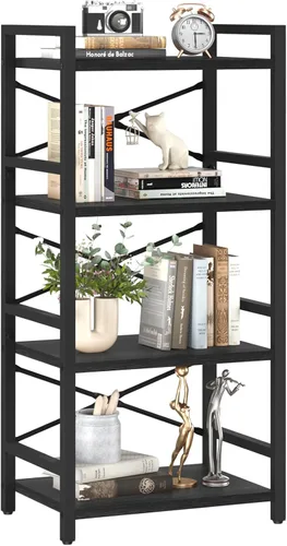 Vista 9 de Estantería de 4 niveles, estantería pequeña para libros, estantería con café baya.