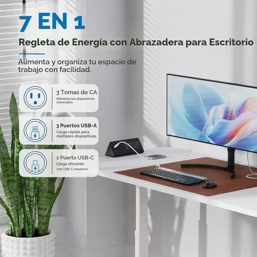 Vista 2 de Estación de carga para mesita de noche, regleta de enchufes de borde para mesita de noche con 3 tomas de CA, 4 puertos USB de carga rápida, con Negro
