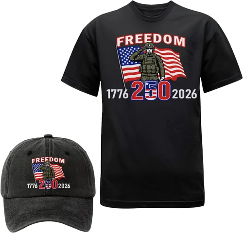 Vista 11 de Camiseta personalizada del 250 aniversario de Estados Unidos, camiseta patriótica veterana con juego de gorra, regalo para soldados retirados