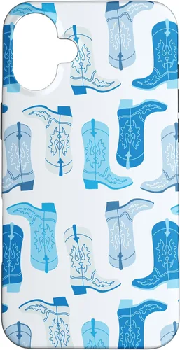 Vista 23 de Cowboy Boot Illustration Preppy Western Pastel Blue and Cyan Case for iPhone 17