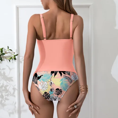 Vista 4 de B2prity Traje de baño tankini de dos piezas para mujer, con control de abdomen, fruncido, adelgazante, con parte inferior