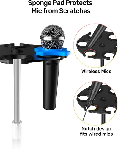 Vista 4 de Soporte para múltiples micrófonos de hasta 6 micrófonos (acolchado de aluminio/goma) para micrófonos dinámicos, con cable e inalámbricos