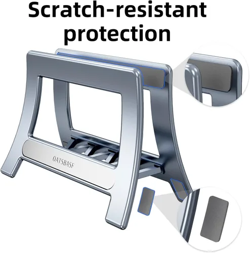 Vista 4 de Soporte vertical para laptop para escritorio, soporte para MacBook con bloqueo automático por gravedad, soporte vertical de plástico ABS compatible