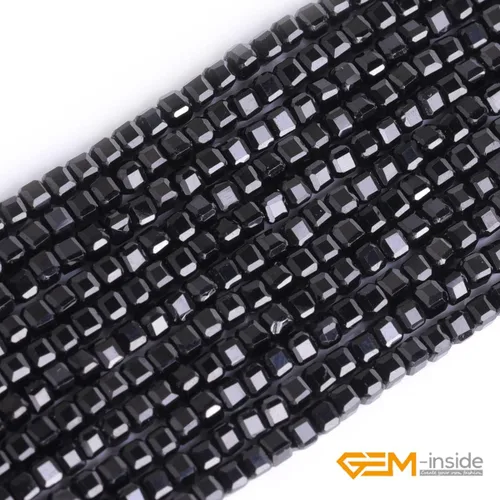 Vista 4 de GEM-Inside - Cuentas espaciadoras pequeñas de 0.098 in de espinela negra natural, cuentas espaciadoras en forma de cubo facetado, cuentas para hacer
