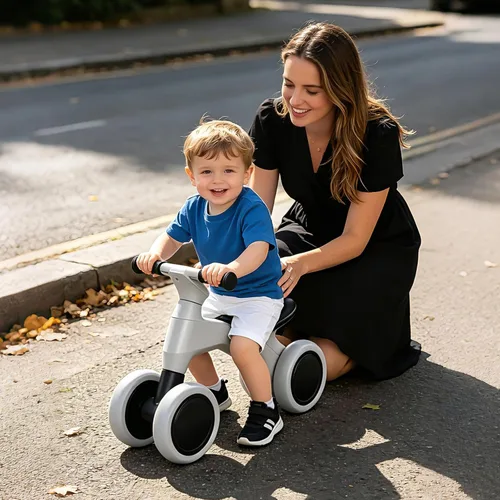 Vista 7 de Bicicleta de equilibrio para niños pequeños - Ruedas antiruido, sin pedal, anti-punta (gris)