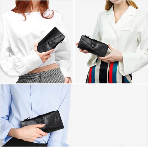 Vista 6 de Contacts Cuero real mujeres secretaria cremallera teléfono titular embrague monedero cartera (negro), Negro -, Casual