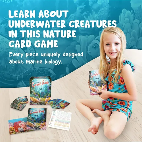 Vista 4 de Genius Games Paquete de ecosistema, ecosistema de arrecife de coral y sabana, un juego de cartas familiar sobre animales, sus hábitats