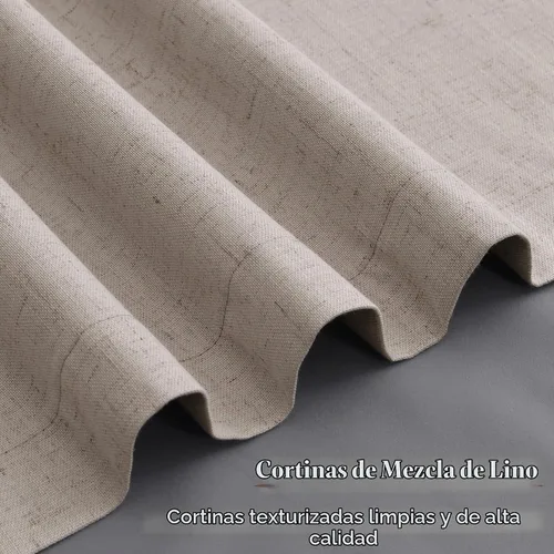 Vista 4 de Guken Cortinas opacas de lino, 2 paneles rústicos, elegantes, 100% opacas, con aislamiento térmico, banda de ganchos y trabilla trasera, 52 x 84