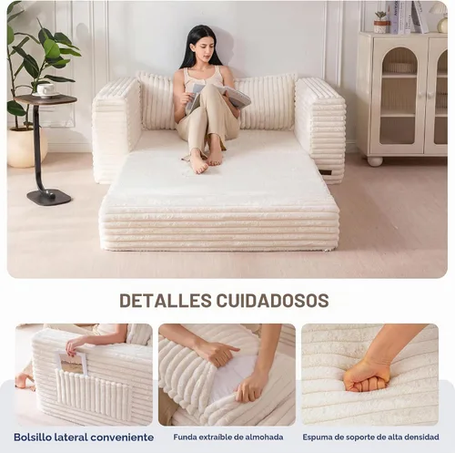 Vista 6 de MAXYOYO Sofá cama convertible, sofá cama plegable 2 en 1 para espacios pequeños, sofá biplaza extraíble con almohada trasera grande, sofá de tela
